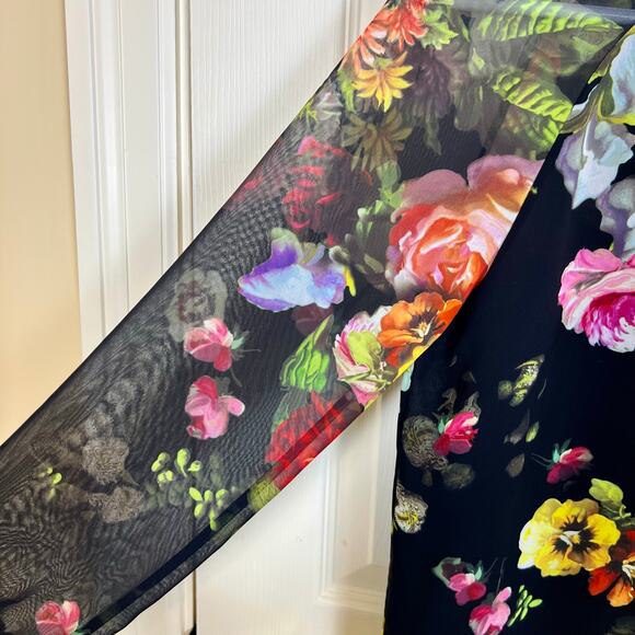 Ted Baker Anina Blouse Sheer Black Floral Long Sleeve Size 0/XS VGUC - Picture 4 of 6